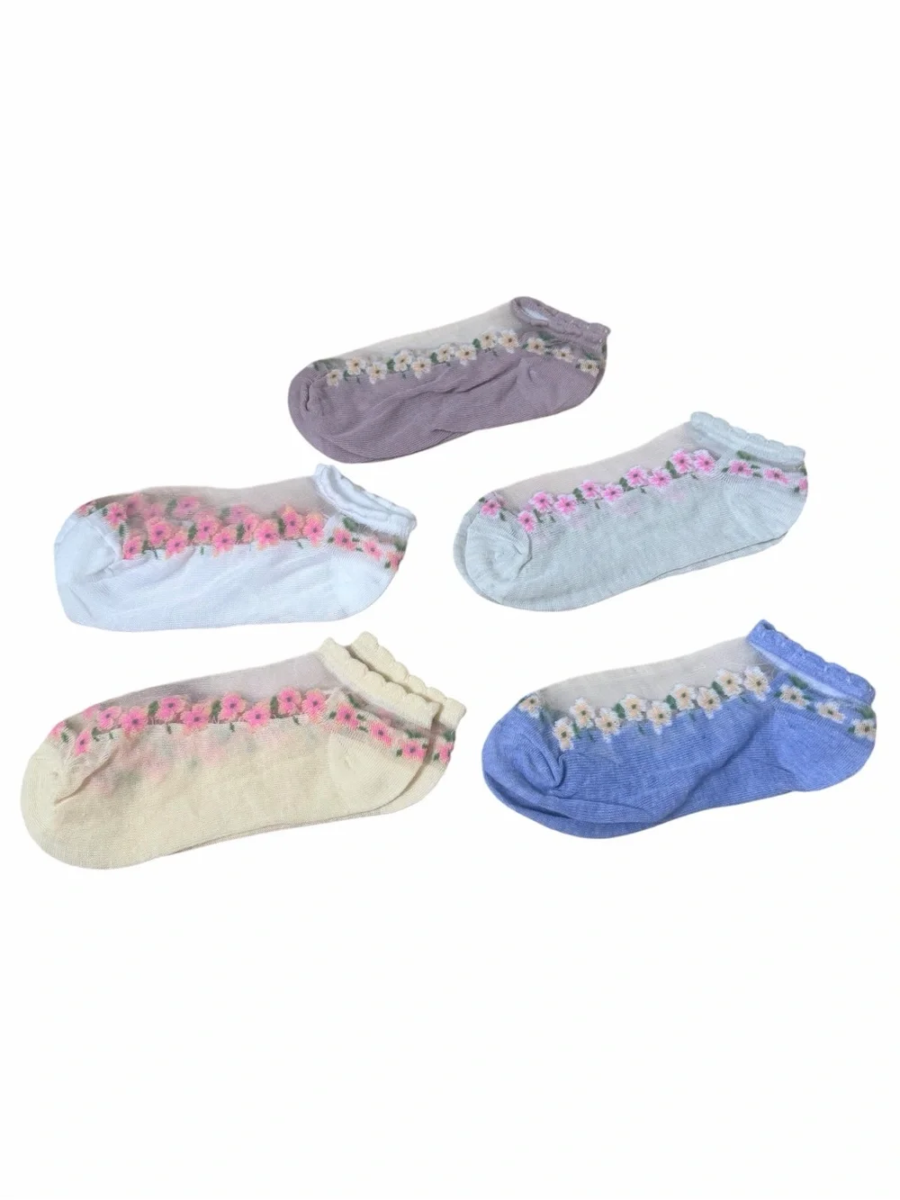 VINTAGE SHEER NEW FLORAL SOCKS Sizes 6-9 .